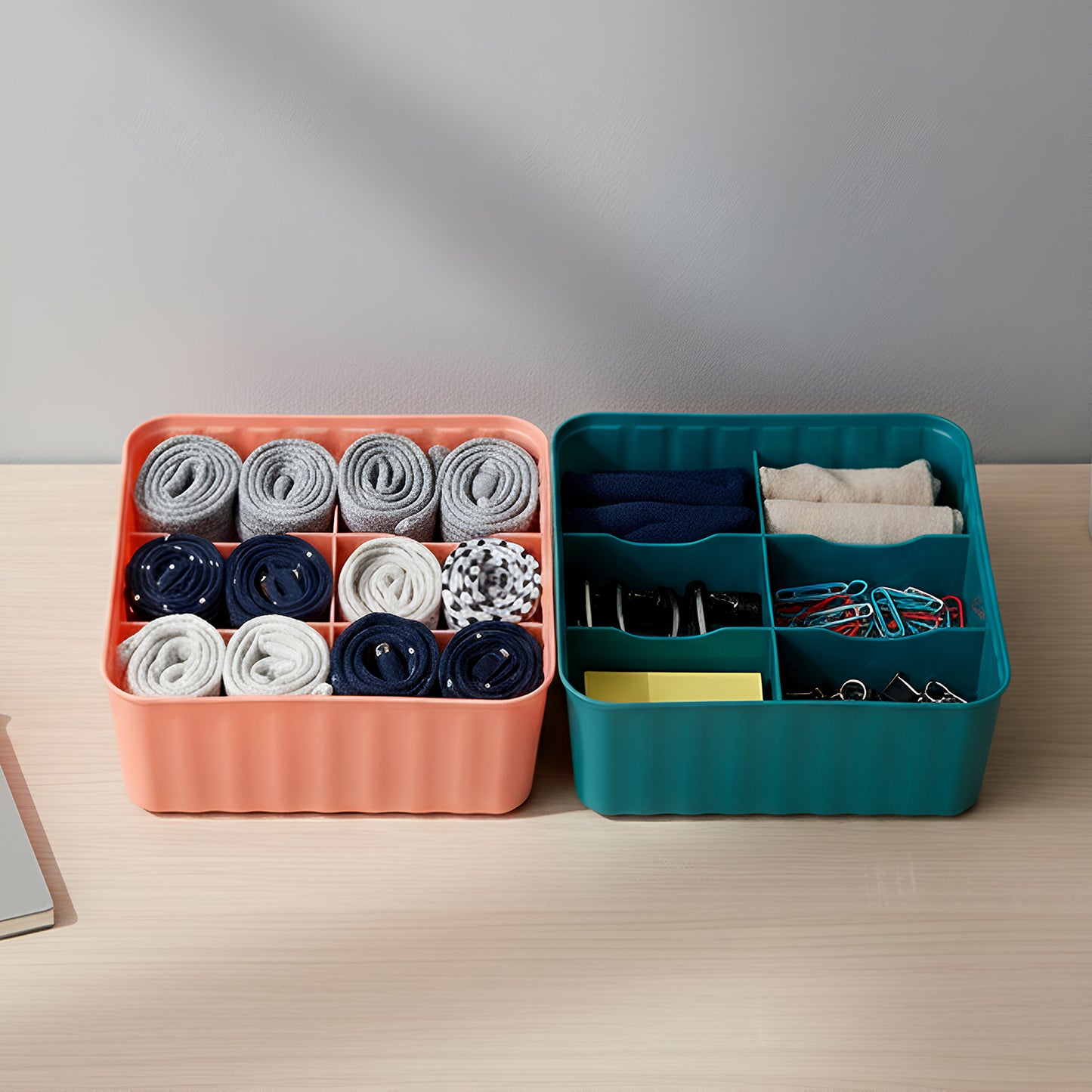 Set of 2 Square Storage Boxes with 6 Compartments Each - Happy Price - Image 3