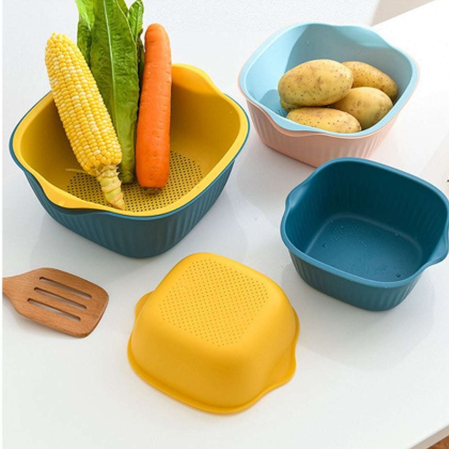Kitchen Bowl Plastic Washing Bowl And Strainer Drainer Basket For Home  Kitchen Use - Happy Price - Image 3