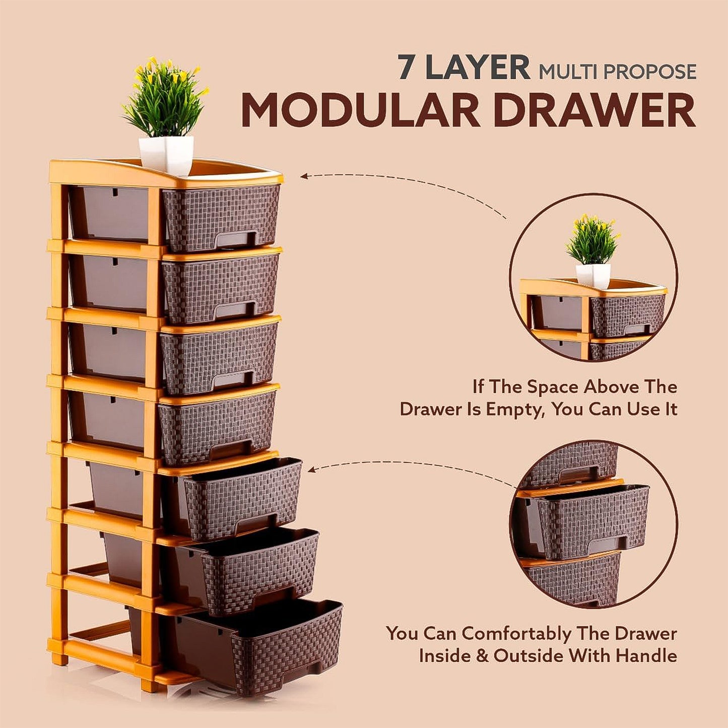7-Layer Plastic Drawer Organizer Cabinet with Woven Texture - Stackable Storage Unit - Happy Price - Image 4