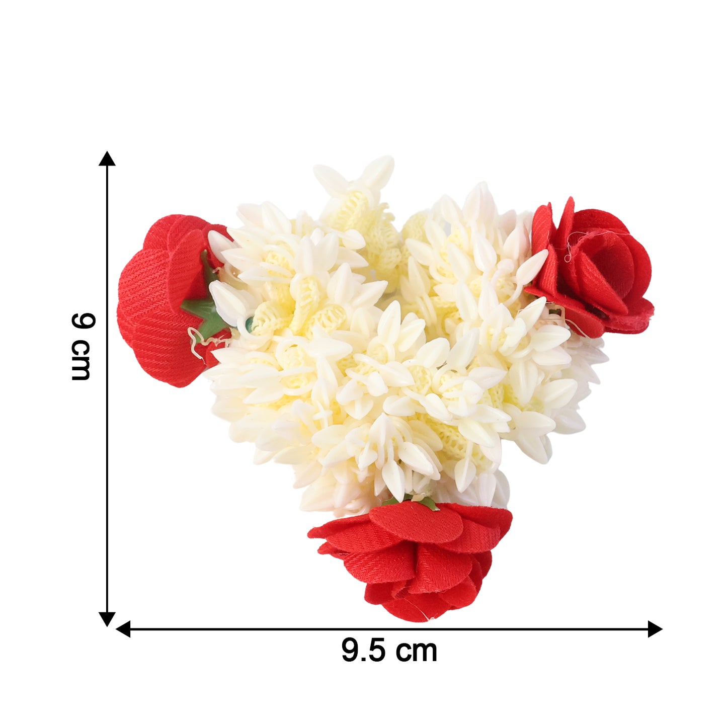 Artificial Flower Gajra with Red Roses & White Jasmine - 1 Pc Hair Accessory - Happy Price - Image 3
