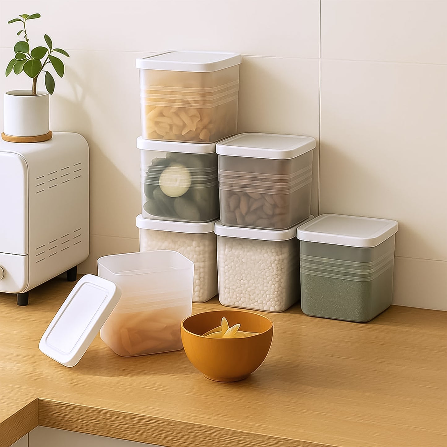 Transparent Square Plastic Food Containers with Airtight Lids - Set of 6 Pcs - Happy Price - Image 4