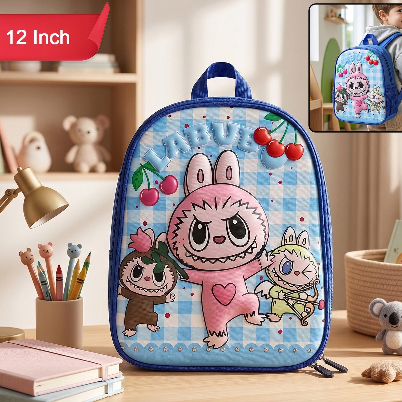 Cute Cartoon Printed Kids School Backpack - 1 Pc, 12 Inch - Happy Price - Image 1