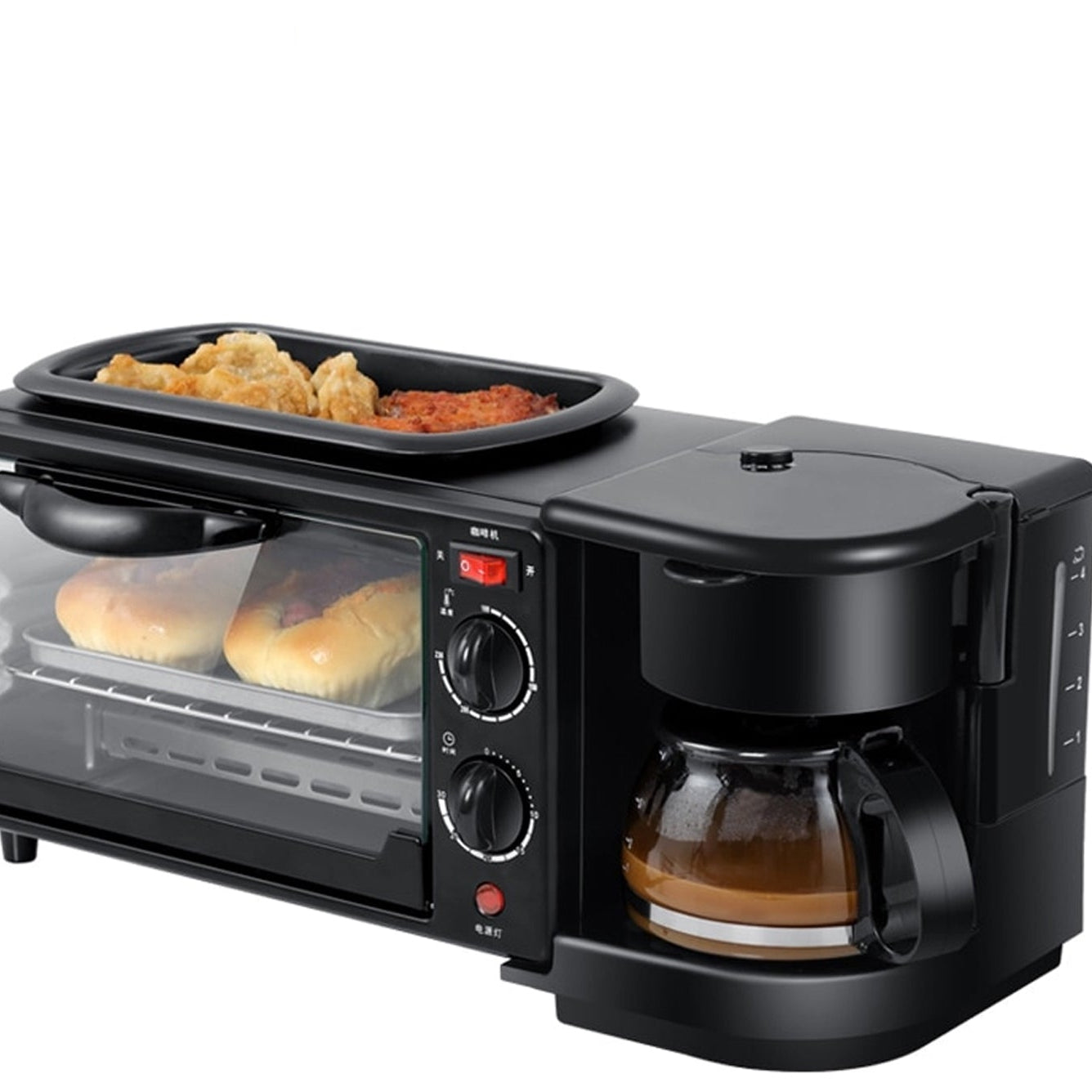 2788 3 In 1 Breakfast Maker Portable Toaster Oven Grill Pan  Coffee Maker Full Breakfast Ready At One Go