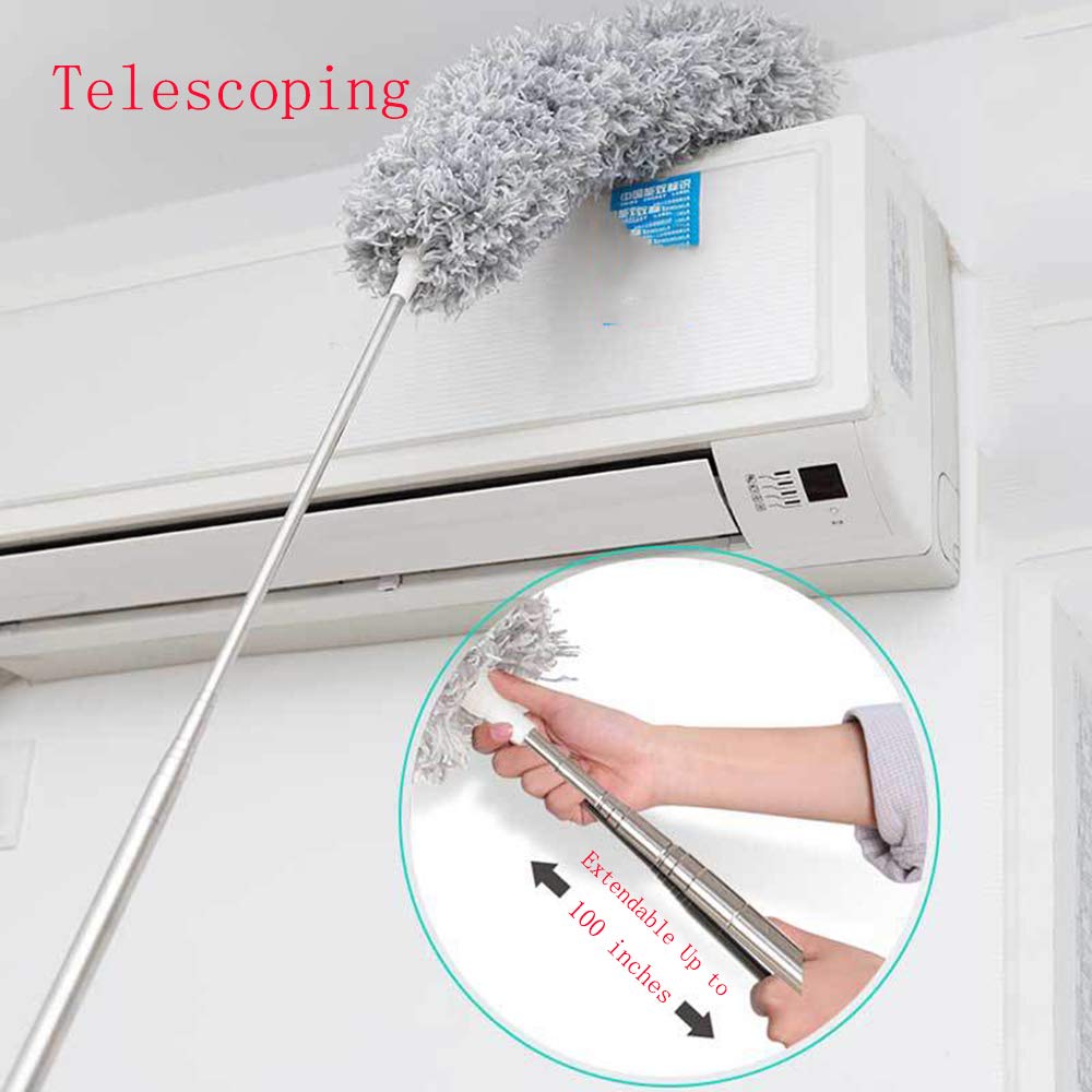 Microfiber Dusters For Cleaning Telescoping Feather Duster With 100 Inches Extendable Handle Pole Dusting Cleaning Tools For Cleaning High Ceiling Ceiling Fan Blinds Cobwebs Furniture Cars - Happy Price - Image 7