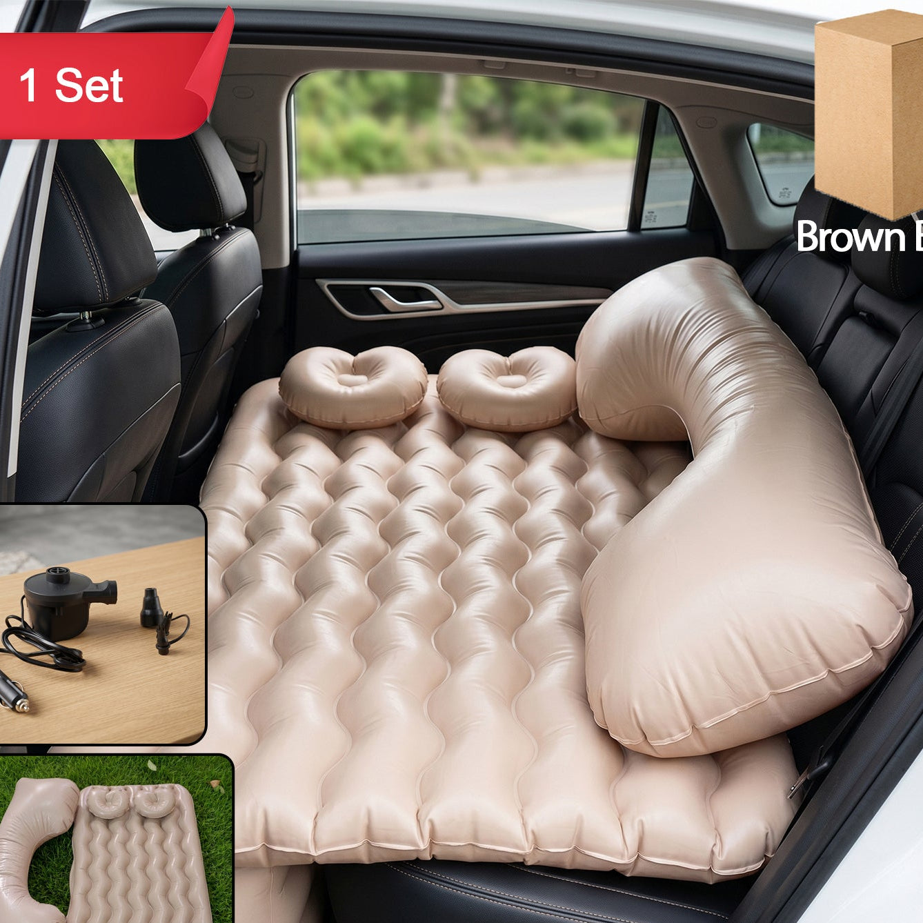Car Inflatable Mattress Set with Pump & Pillows - 1 Set for Travel Comfort - Happy Price - Image 1