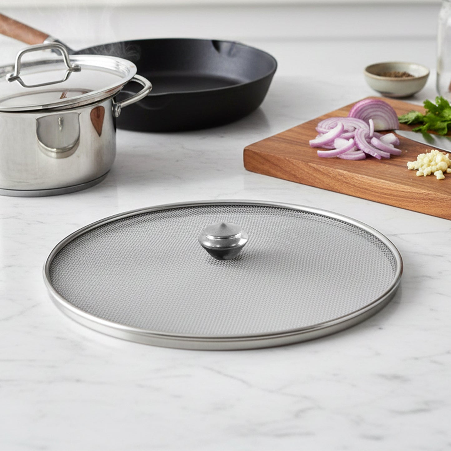 8 Inch Stainless Steel Mesh Food Cover for Kitchen - Splatter Guard & Insect Protection (1 Pc) - Happy Price - Image 3