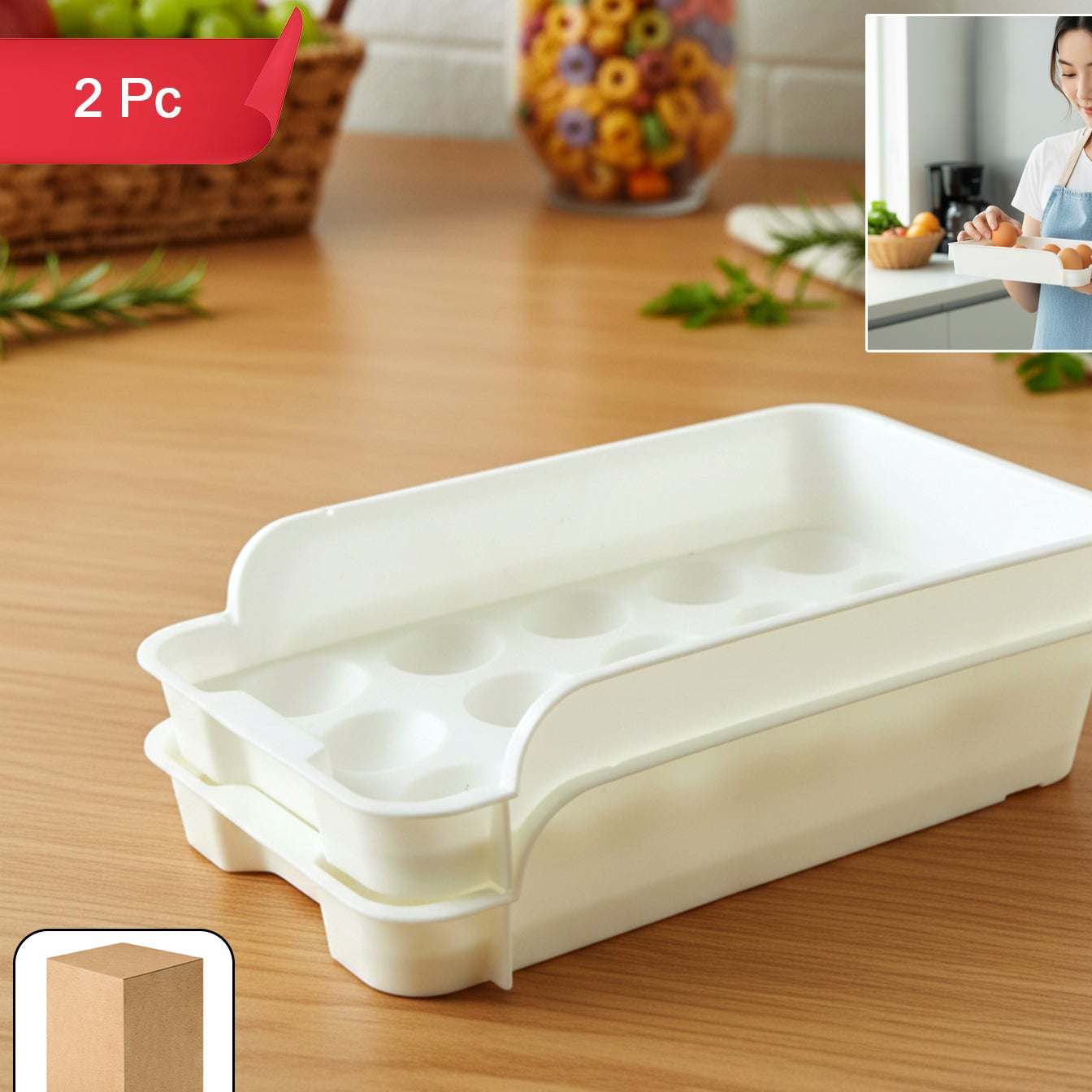 Plastic Egg Holder Tray Set - 2 Pcs for Fridge Organization - Great Price - Image 1