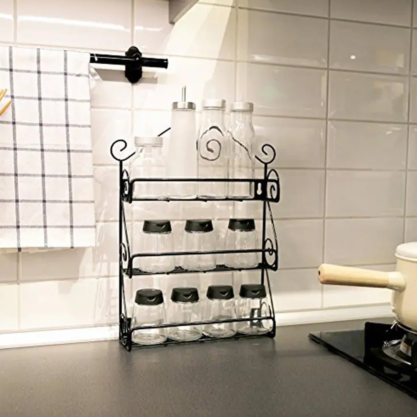Big Wall Mounted Iron Wall Shelf With 3 Storage Racks For Kitchen Pantry Cabinet Counter Top Or Free Standing Rack Holder For Kitchen - Happy Price - Image 2
