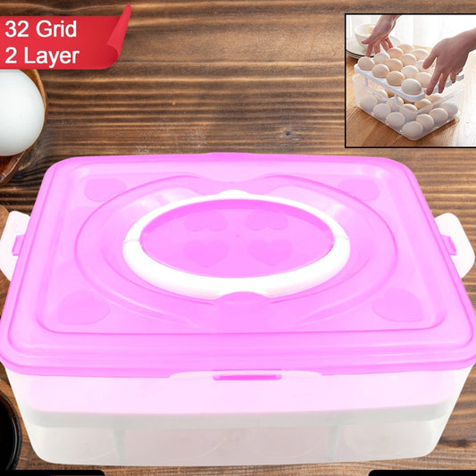 2layer 32 Grid Egg Tray With Lid Egg Carrier Holder For Refrigerator Camping Food Storage Container With Handle (1 Pc ) - Happy Price - Image 1