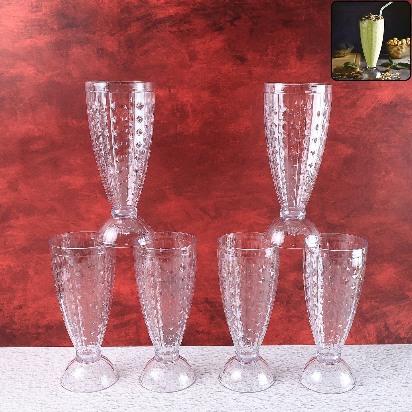 Supermom Transparent Plastic Milkshake Glass Set (400ml  6 Pc) - Happy Price - Image 3