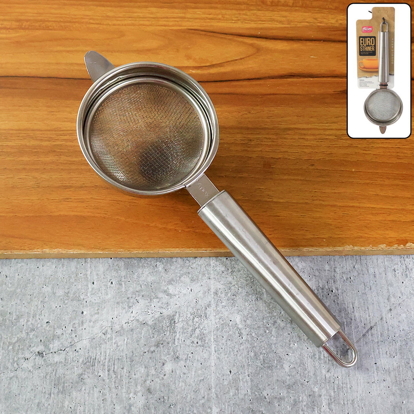Medium Stainless Steel Double Mesh Kitchen Strainer with Pipe Handle - 1 Pc - Happy Price - Image 7