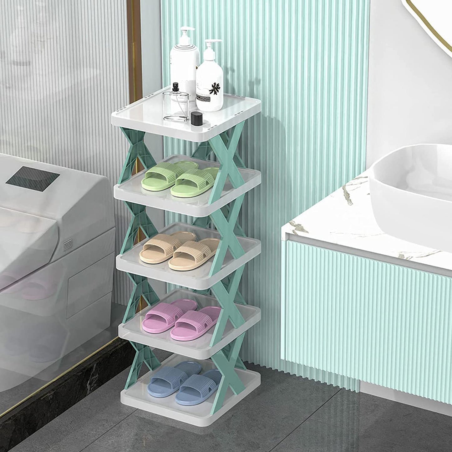5 Tier Shoes Stand Shoe Tower Rack Suit For Small Spaces Closet Small Entryway Easy Assembly And Stable In Structure Corner Storage Cabinet For Saving Space - Happy Price - Image 4