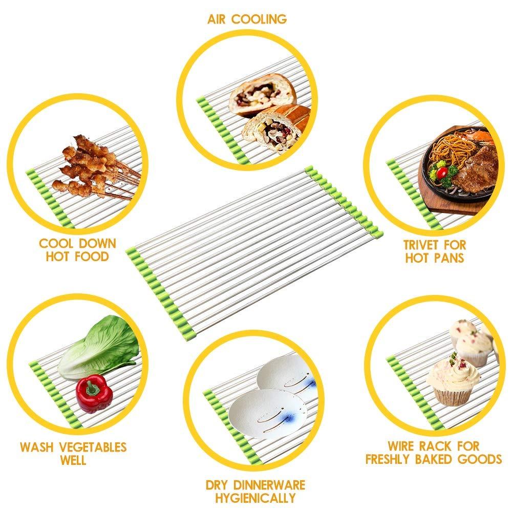 Roll-Up Dish Drying Rack for Kitchen Sink - Stainless Steel & Silicone - Happy Price - Image 3