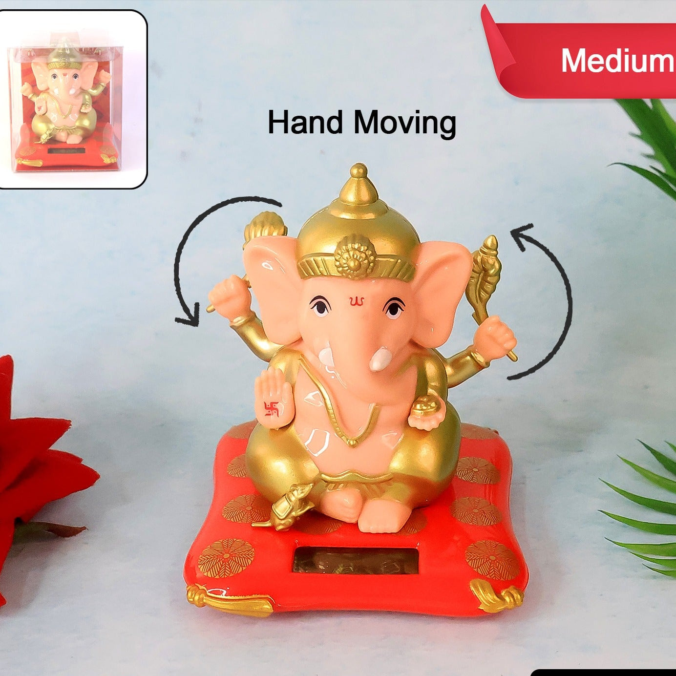 Solar Powered Lord Ganesh Idol - Medium Size Decorative Statue (1 Pc) - Happy Price - Image 1