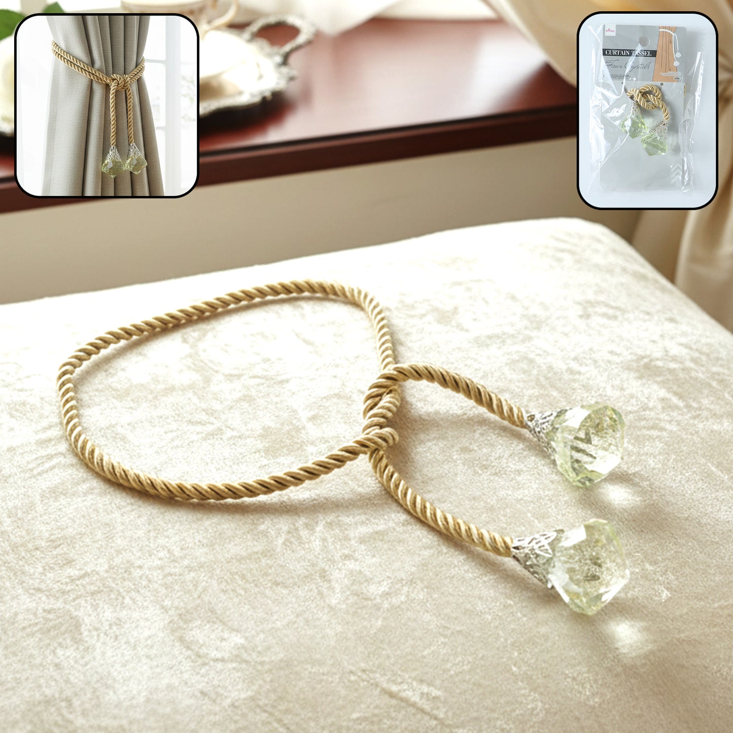 Decorative Curtain Tieback with Crystal Drop Ends (1 Pc) - Happy Price - Image 2