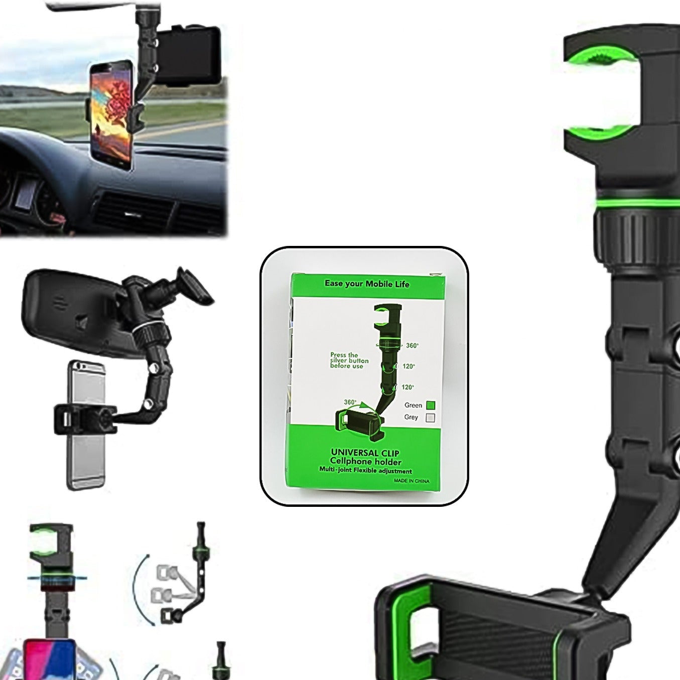 360° Rotating Car Phone Mount for Rearview Mirror - Universal Fit - Happy Price - Image 1