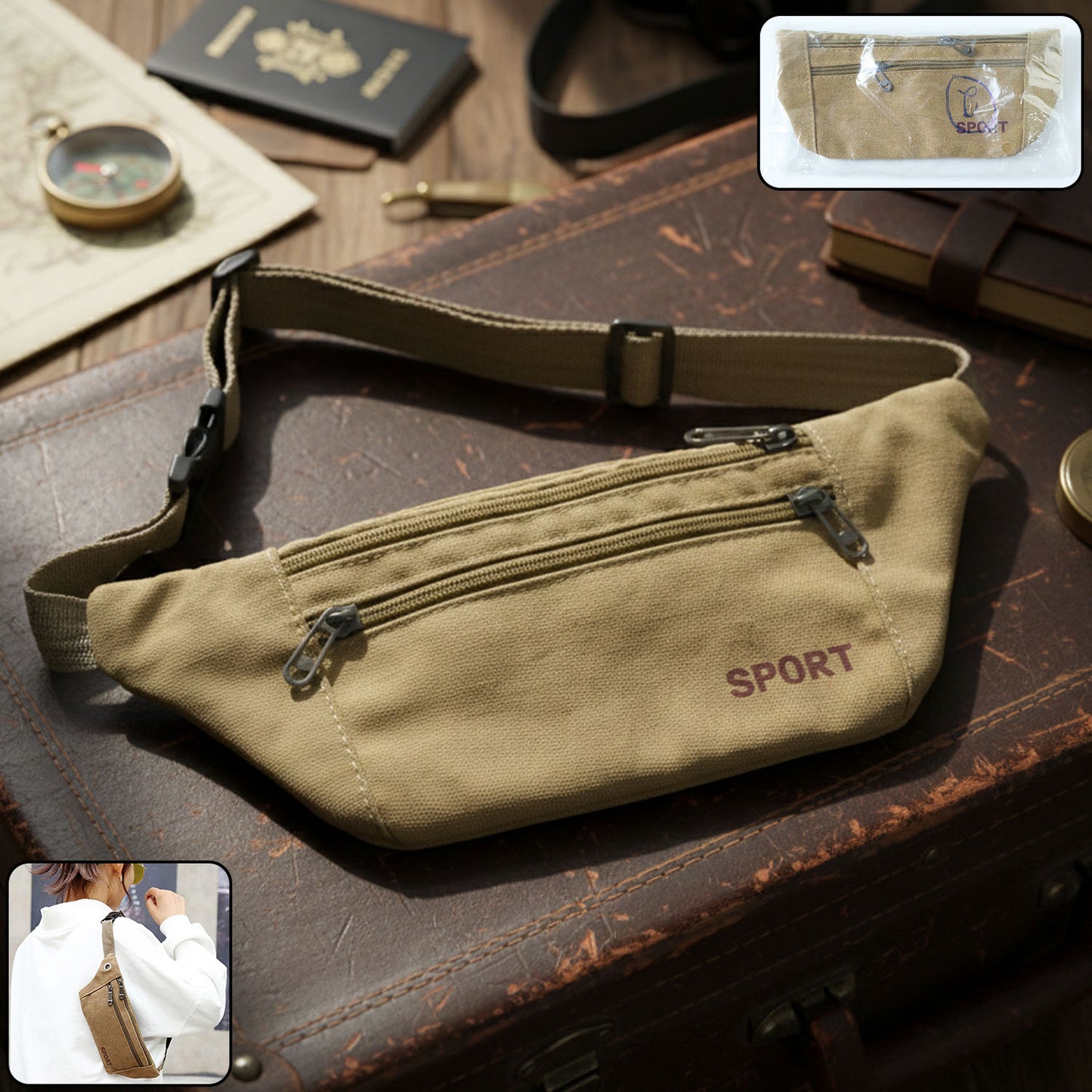 Durable Canvas Waist Pouch Bag - 1 Pc Travel Organizer - Happy Price - Image 2