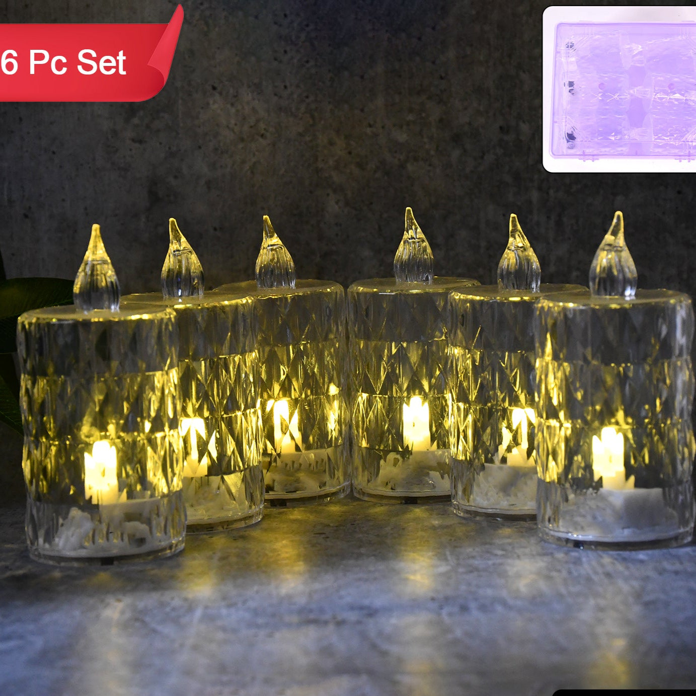 Decorative LED Crystal Flameless Candle Set - 6 Pieces - Happy Price - Image 1