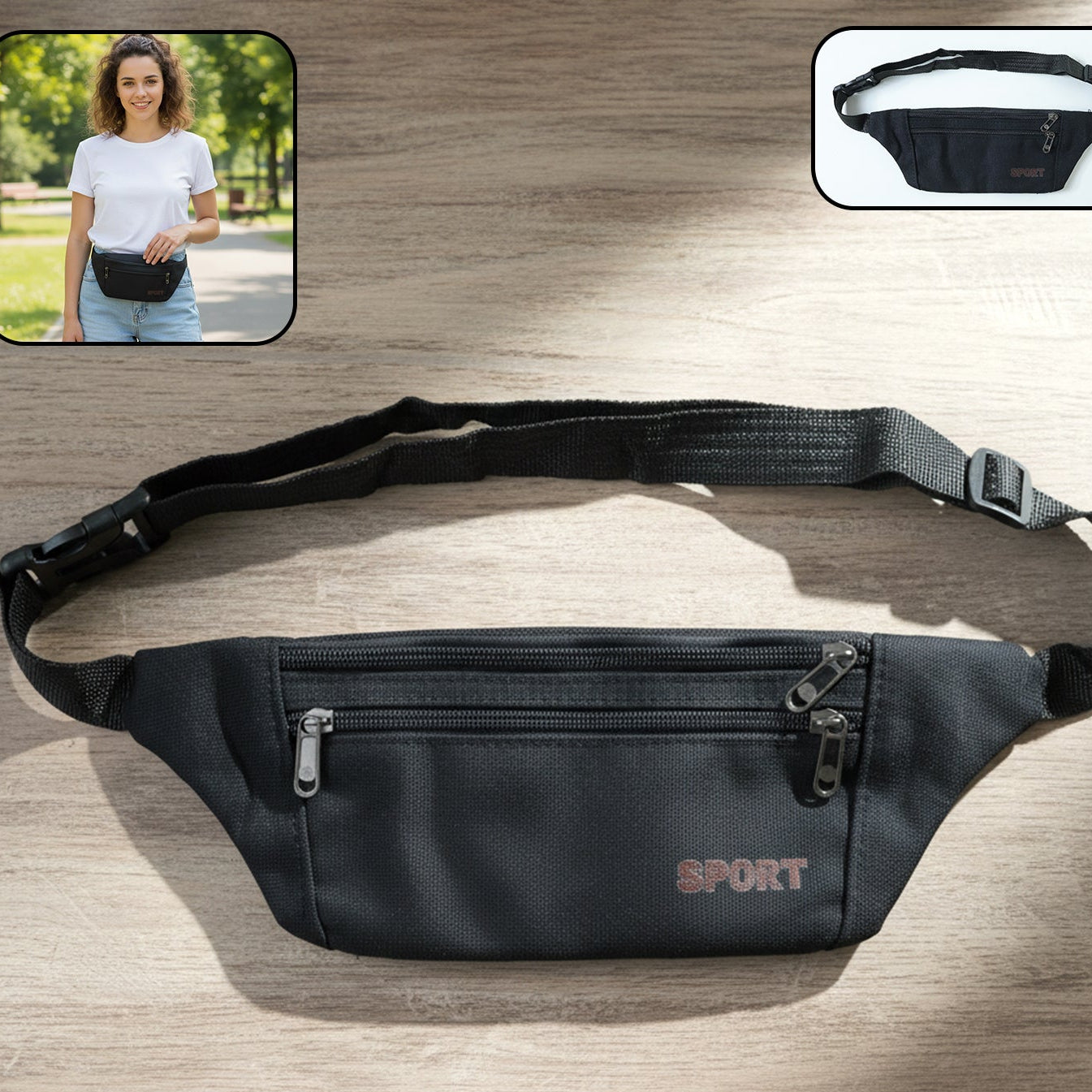 Black Sports Waist Bag (1 Pc) - Adjustable Strap Fanny Pack for Running & Travel - Happy Price - Image 1