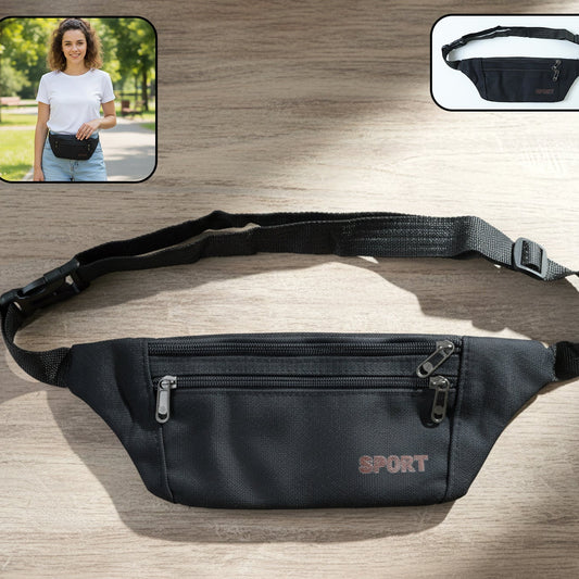 Black Sports Waist Bag (1 Pc) - Adjustable Strap Fanny Pack for Running & Travel - Happy Price - Image 1