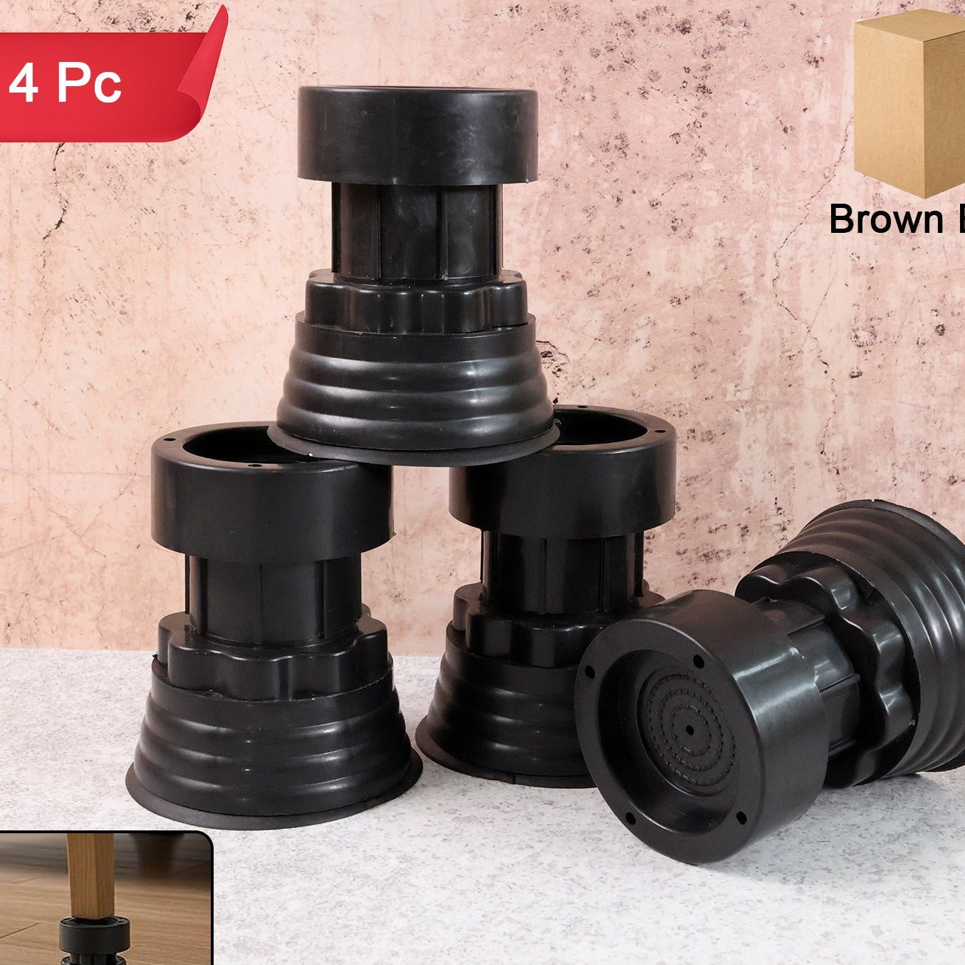 Adjustable Furniture & Washing Machine Risers - 4 Pc Set - Happy Price - Image 1