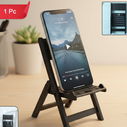 Mini Chair Mobile Stand Holder (1 Pc, Black) - Foldable Phone Mount for Desk - Happy Price - Image 1
