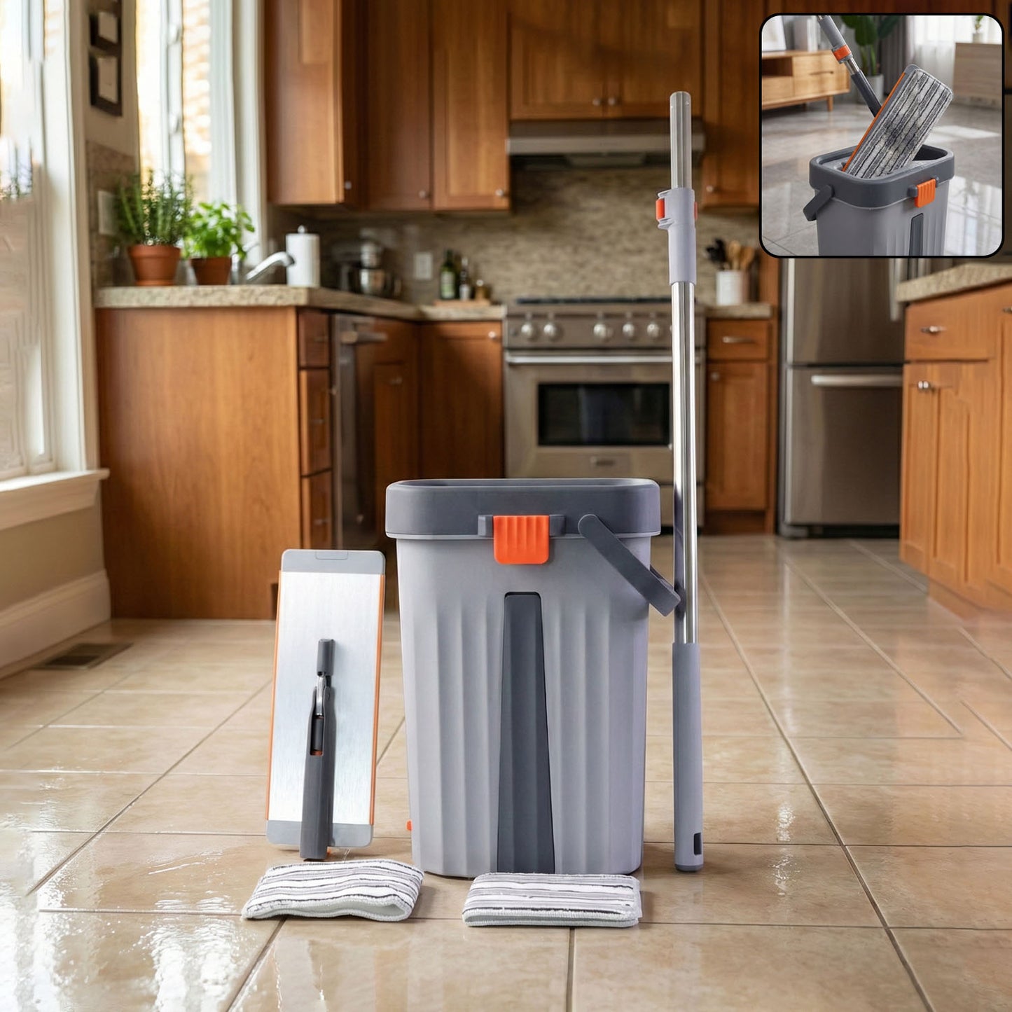 Compact Flat Mop and Bucket Set with Wringer for Home Cleaning - Happy Price - Image 2