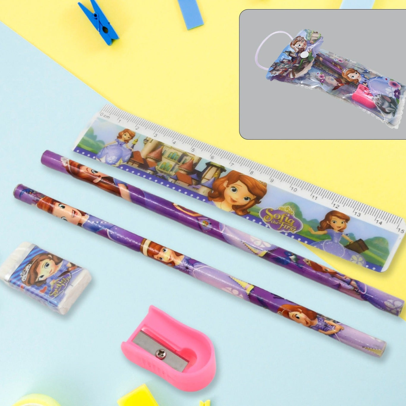 5 In 1 Mix Stationery Gift Set For Kids Stationary Set Including 2 Pencil Ruler Rubber Pencil Sharpener School Office Product Gift (5 Pcs Set) - Happy Price - Image 1