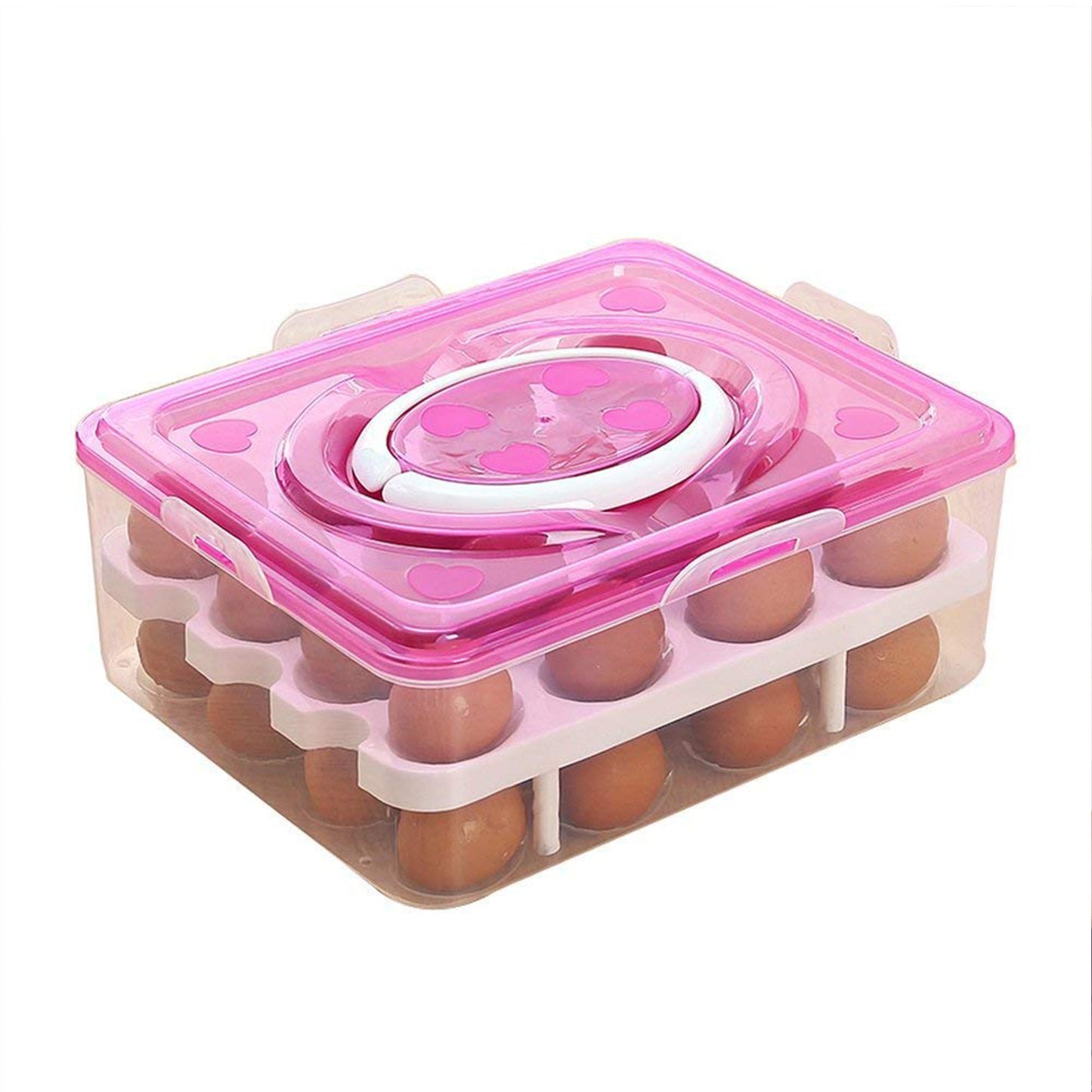 2layer 32 Grid Egg Tray With Lid Egg Carrier Holder For Refrigerator Camping Food Storage Container With Handle (1 Pc ) - Happy Price - Image 5