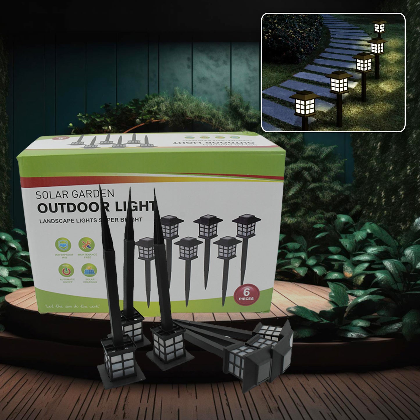 Big Solar Outdoor Lights 6 Pack Waterproof Solar Pathway Lights 10 Hrs Long-lasting Led Landscape Lighting Solar Garden Lights Solar Lights For Walkway Path Driveway Patio Yard  Lawn (6 Pc Set) - Happy Price - Image 2