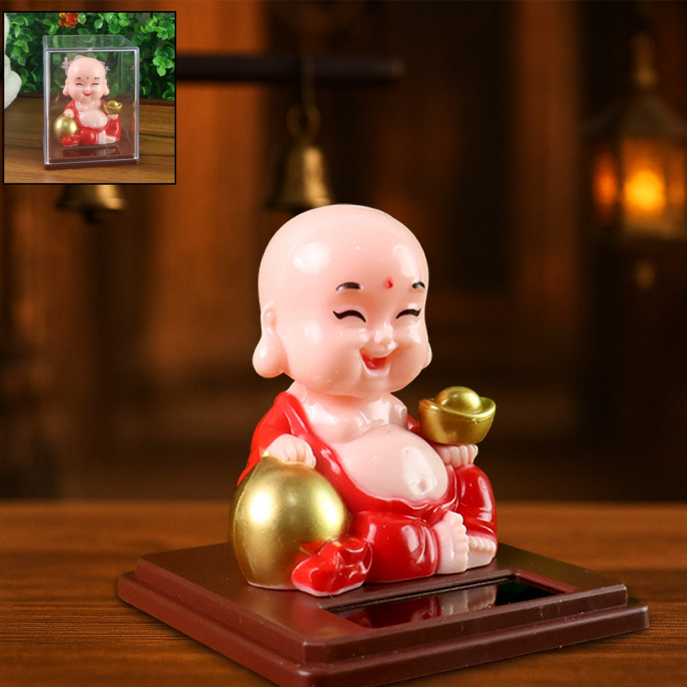 Solar Power Moving Head Buddha Statue Car Ornament (1 Pc  Mix Color) - Happy Price - Image 1