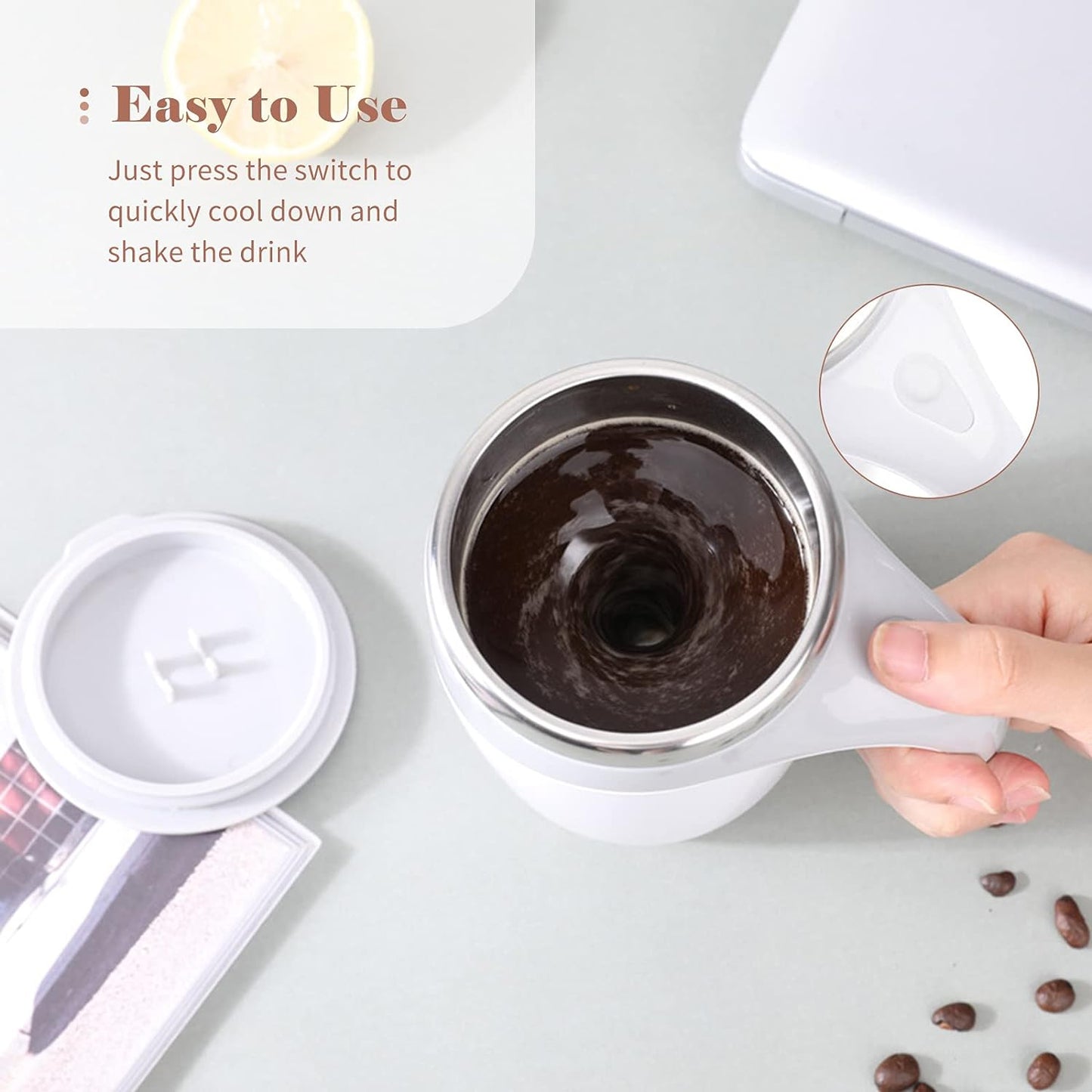 Stirring Coffee Mug  Magnetic Stirring Coffee Cup  Stainless Steel Mug For Milk  Travel Mixing Cup  Self Stirring Coffee Mug Suitable For Coffee Milk Hot Chocolat  Battery Operated ( Battery Not Included ) - Happy Price - Image 6