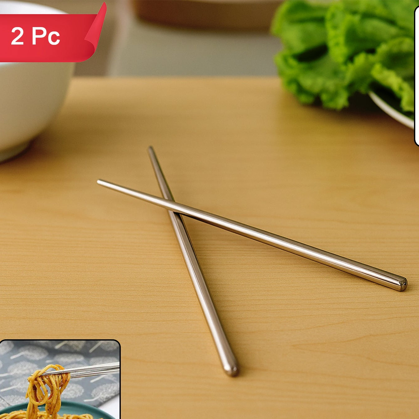 Durable Stainless Steel Chopsticks Set - 2 Pcs, Reusable & Easy Clean - Happy Price - Image 1