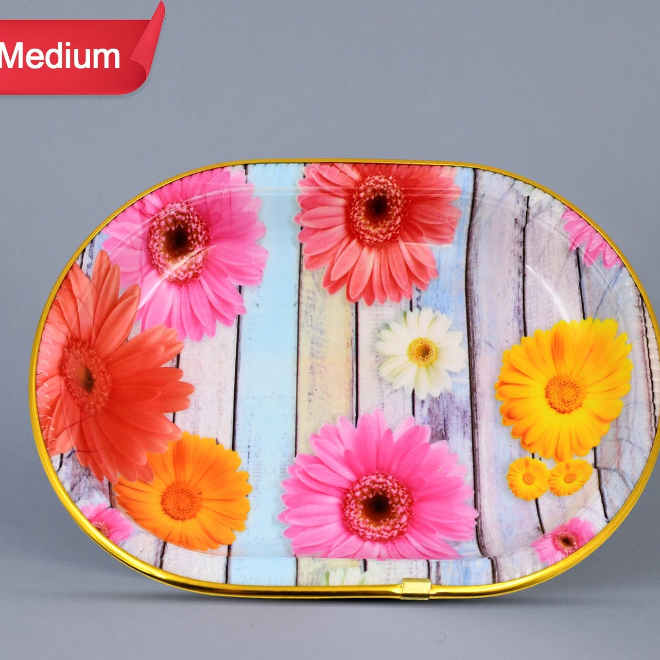 Medium Plastic Flower Printed Design Serving Tray (1 Pc  31 X 21 Cm) - Happy Price - Image 1