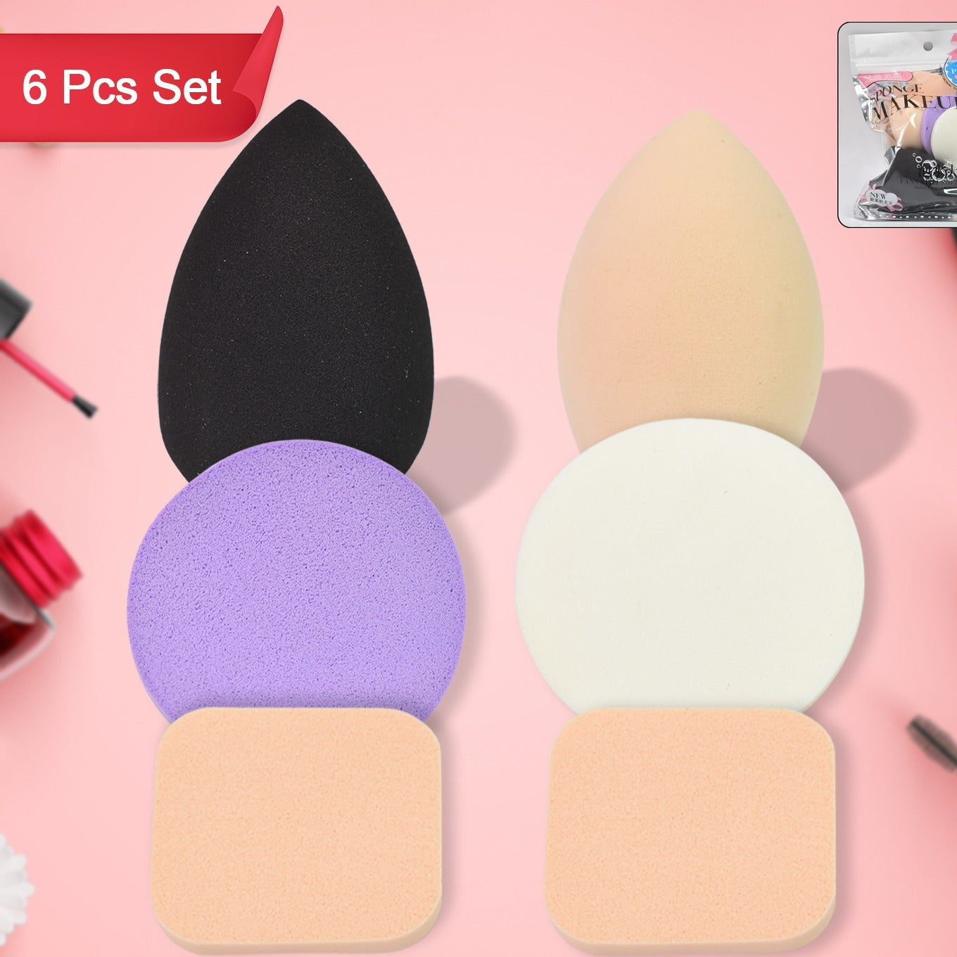 Makeup Sponges Set Perfect For Liquid Cream And Powder (6 Pcs Set) - Happy Price - Image 1