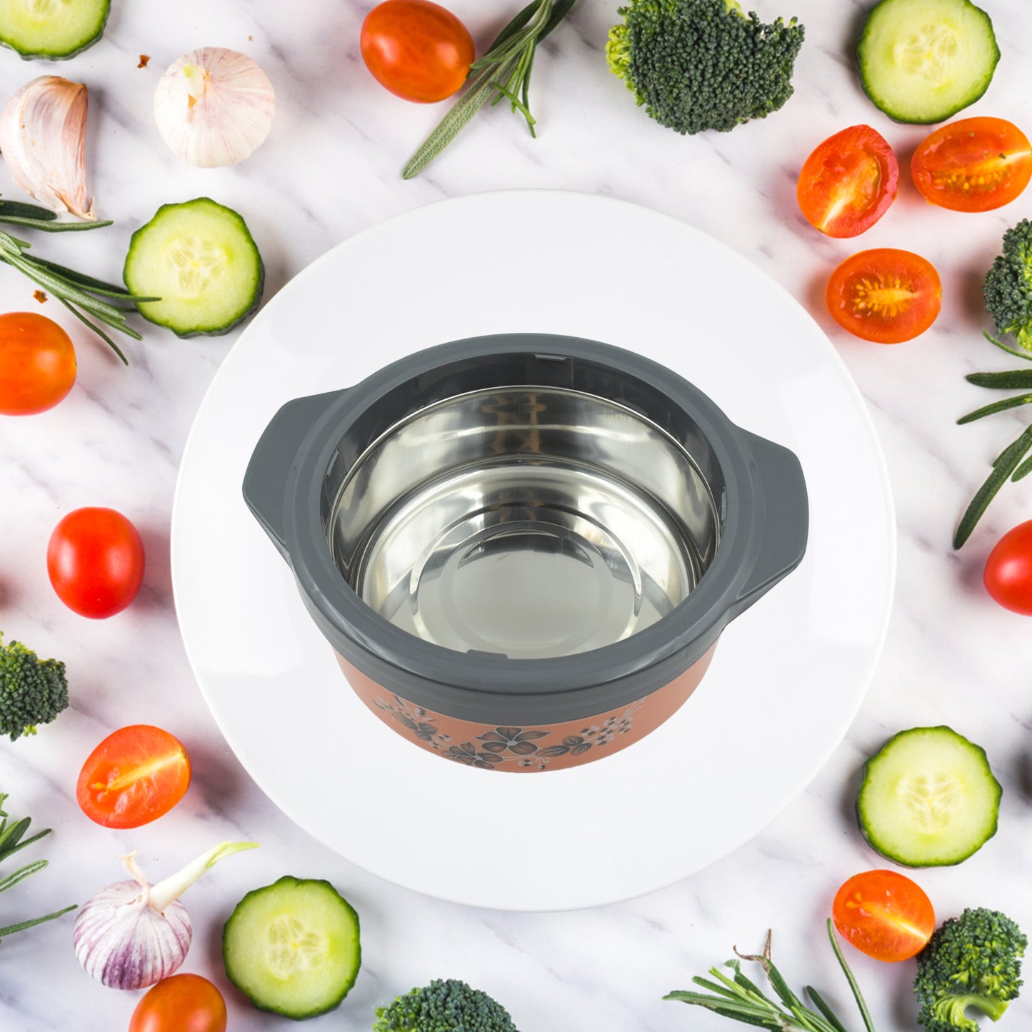 Casserole Box For Food Searving Inner Steel Insulated Casserole Hot Pot Flowers Printed Chapati Box For Roti Kitchen (Approx 2500 Ml) - Happy Price - Image 3