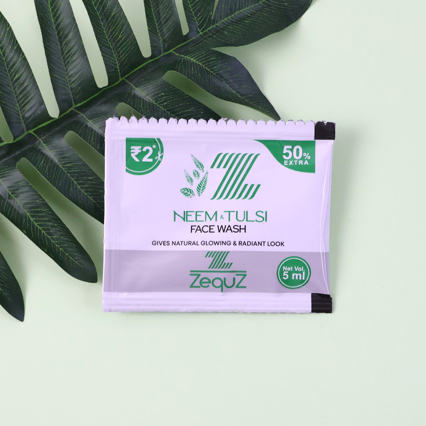 Zequz Neem Tulsi Herbal Face Wash Sachet - 5ml Single Use Pack - Happy Price - Image 2