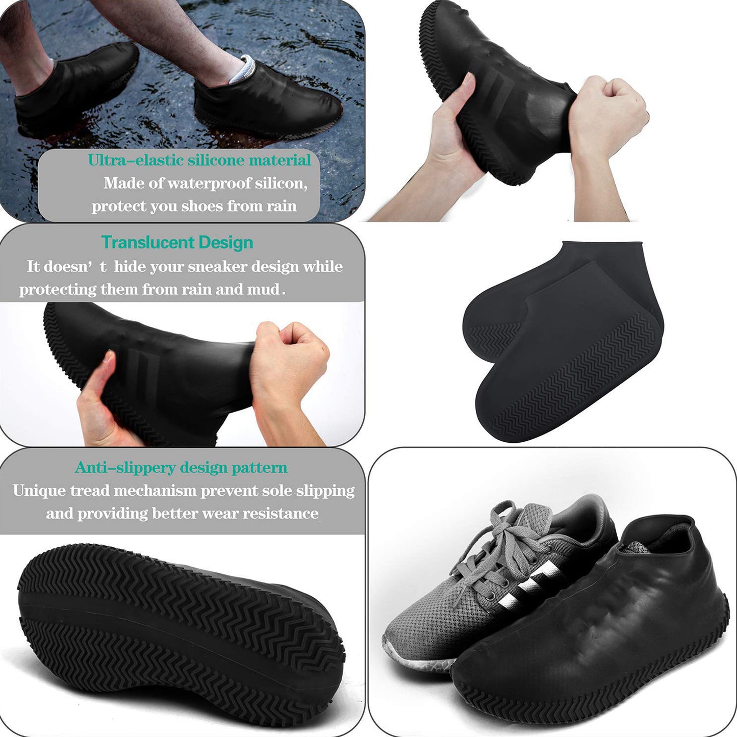 Non-slip Silicone Rain Reusable Anti Skid Waterproof Fordable Boot Shoe Cover ( Large ) - Happy Price - Image 2