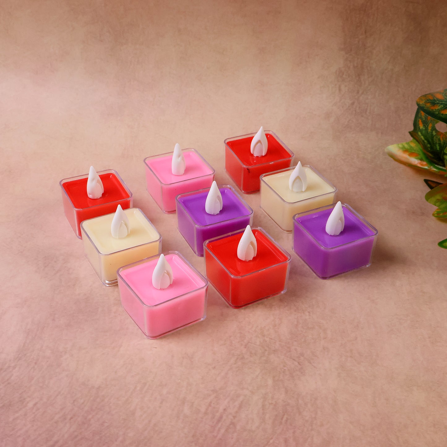 LED Flameless Tealight Candles - 9 Pc Set with Multicolor Square Holders - Happy Price - Image 5