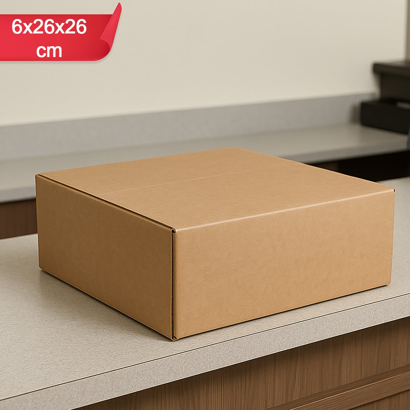 Sturdy Brown Corrugated Box for Secure Packaging - 26x26x6 cm, 1 Pc - Happy Price - Image 1