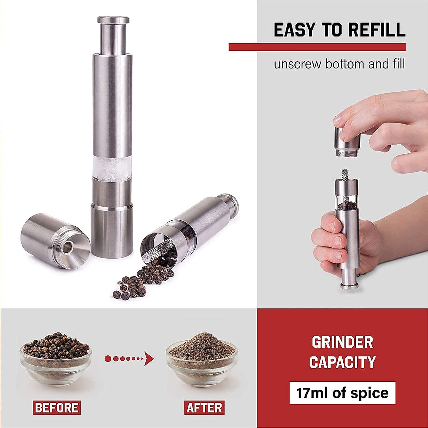 Stainless Steel Thumb Presser Salt And Pepper Grinder (1 Pc) - Happy Price - Image 7