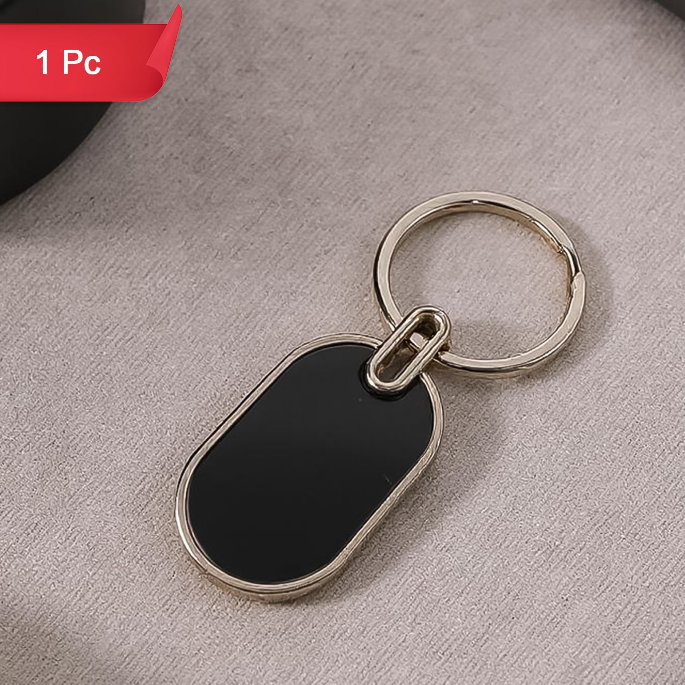 Elegant Black  Silver Oval Metal Keychain (1 Pc) - Happy Price - Image 1