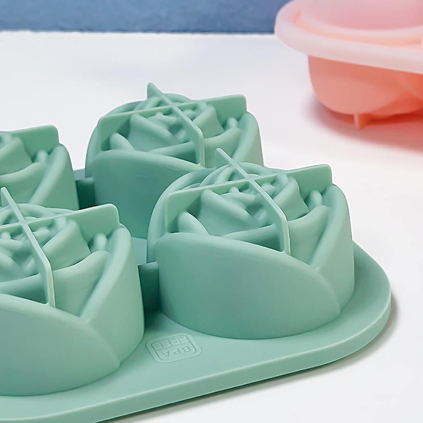4 Cavity Rose Shape Ice Mold with Lid - Silicone Drink Chiller Tray (1 Pc) - Happy Price - Image 5