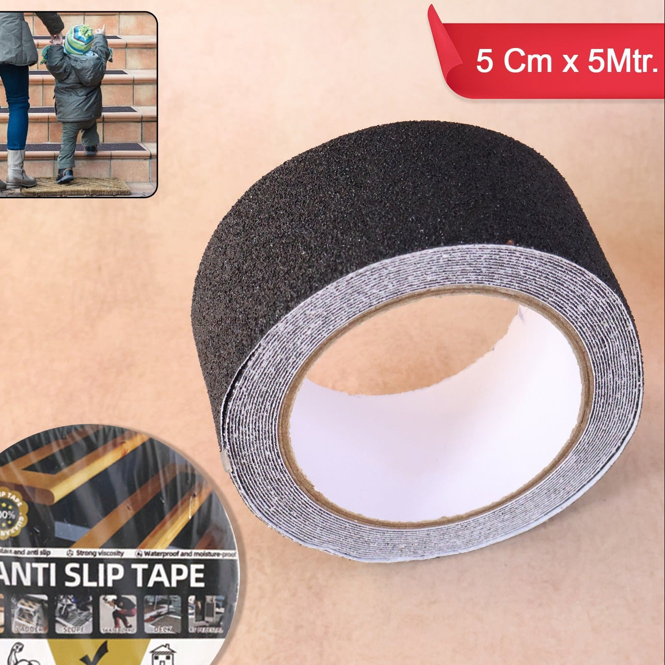 Heavy Duty Anti-Slip Traction Tape Roll - 5cm x 5m, Black - Happy Price - Image 1