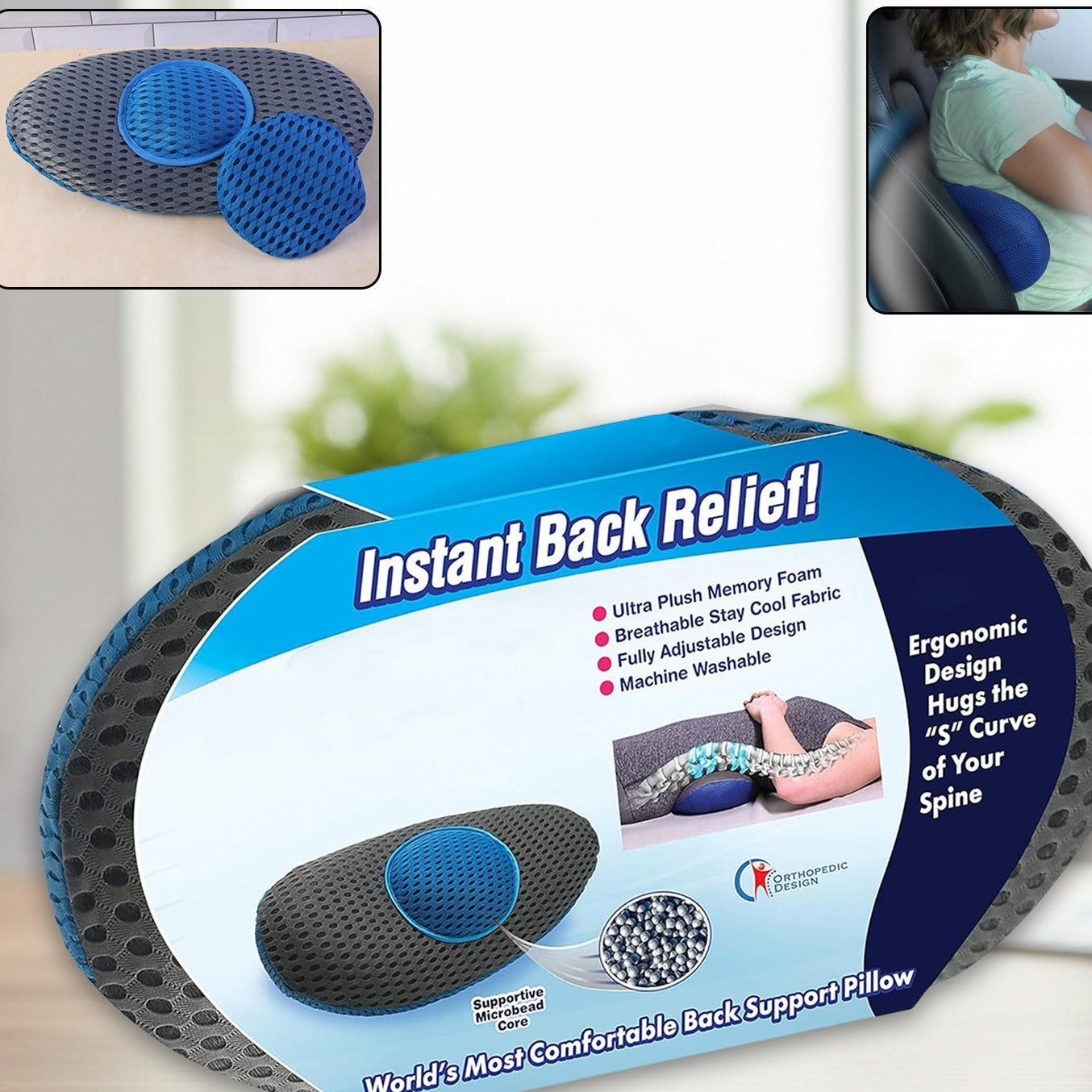 Ergonomic Back Support Pillow for Lumbar Relief - 18 x 9 Inch, 1 Pc - Happy Price - Image 1