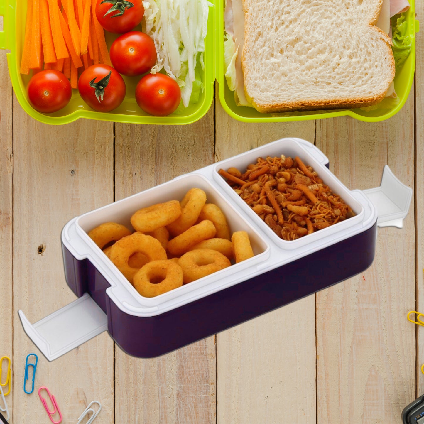 Airtight Lunch Box 2 Compartment Lunch Box Leak Proof Food Grade Material Lunch Box Modern Appearance  Compact Lunch Box With Spoon - Happy Price - Image 2