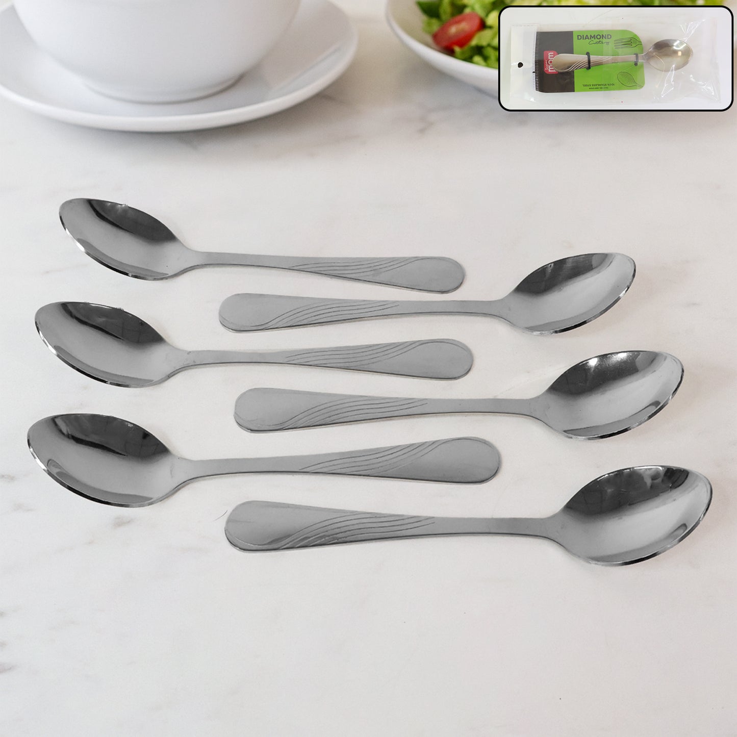 Stainless Steel Dining Spoons - Set of 6, Heavy Duty Cutlery for Home & Kitchen - Happy Price - Image 3