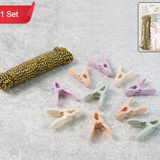 Clothes Drying Rope with 10 Multipurpose Clips - Tangle-Resistant Laundry Line Set - Happy Price - Image 1