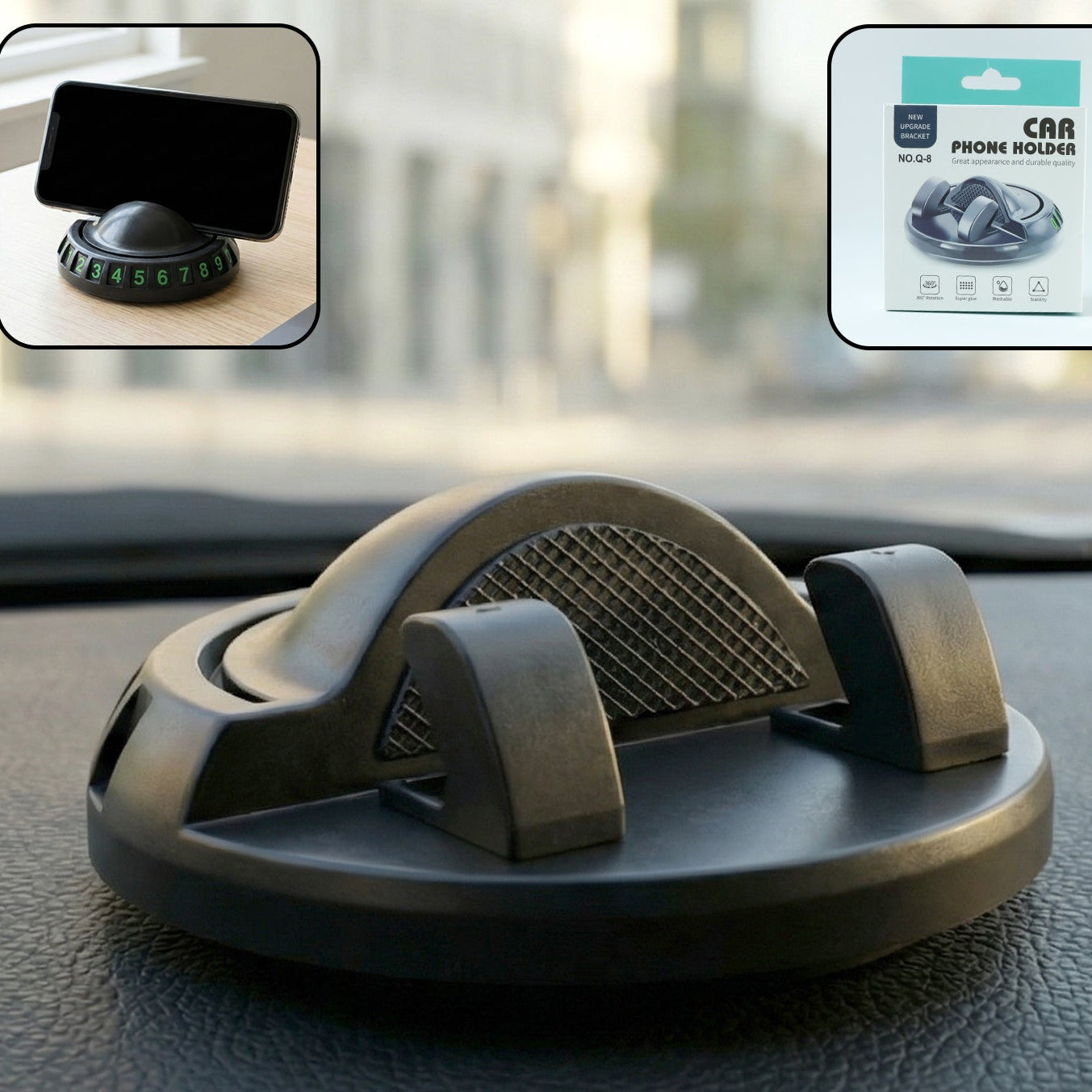 360° Rotating Anti-Slip Car Dashboard Phone Mount with Parking Number Display (1 Pc) - Happy Price - Image 1