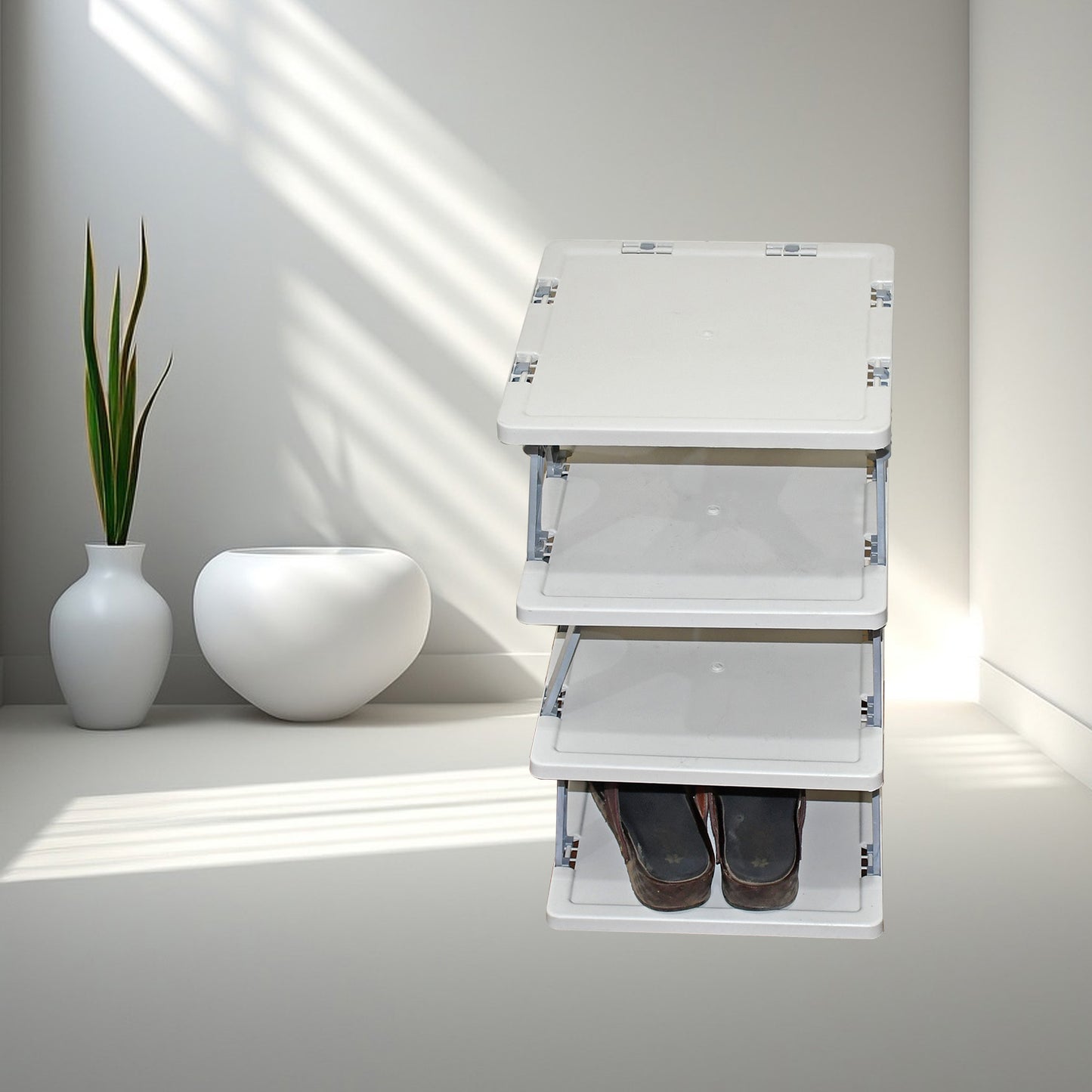 Smart Shoe Rack Shoes Stand Multifunctional Entryway Foldable  Collapsible Door Shoe Rack Free Standing Heavy Duty Plastic Shoe Shelf Storage Organizer Narrow Footwear Home (1 Pc 4 Layer 6 Layer 8 Layer) - Happy Price - Image 3